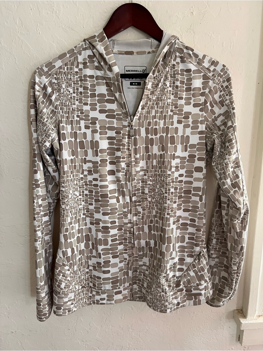 Merrell Optiwick athletic jacket Sports hoodie Tan/Olive/White Womens Size M